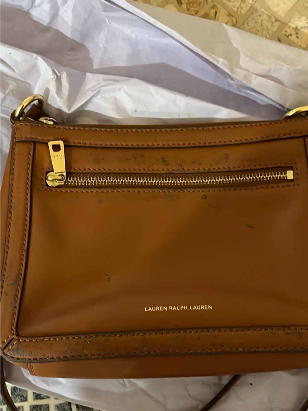 Lauren Ralph Lauren Brown Leather Crossbody Bag with Gold Hardware